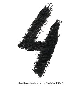 4 - Black handwritten number  on white background. Acrylic  colors.  Vector Illustration.