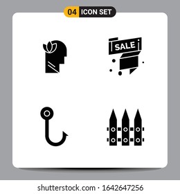 4 Black Icon Pack Glyph Symbols Signs for Responsive designs on white background. 4 Icons Set.