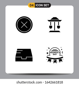 4 Símbolos de glifo de icono negro Señales para diseños de fondo blanco. Juego de 4 iconos.