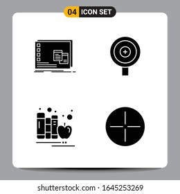 4 Black Icon Pack Glyph Symbols Signs for Responsive designs on white background. 4 Icons Set.