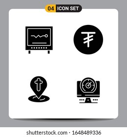 4 Símbolos de glifo de icono negro Señales para diseños de fondo blanco. Juego de 4 iconos.