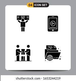 4 Símbolos de glifo de icono negro Señales para diseños de fondo blanco. Juego de 4 iconos.