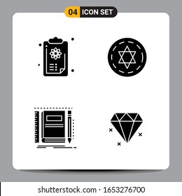 4 Black Icon Pack Glyph Symbole Zeichen für Responsive Designs auf weißem Hintergrund. 4 Symbole Set.