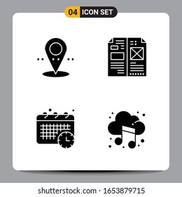 4 Black Icon Pack Glyph Symbole Zeichen für Responsive Designs auf weißem Hintergrund. 4 Symbole Set.