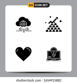 4 Black Icon Pack Glyph Symbols Signs for Responsive designs on white background. 4 Icons Set.