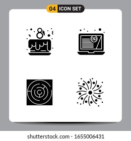 4 Black Icon Pack Glyph Symbols Signs for Responsive designs on white background. 4 Icons Set.