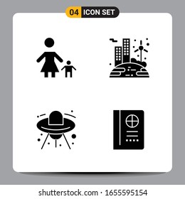 4 Black Icon Pack Glyph Symbols Signs for Responsive designs on white background. 4 Icons Set.