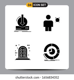4 Black Icon Pack Glyph Symbols Signs for Responsive designs on white background. 4 Icons Set.