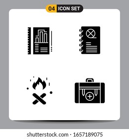4 Símbolos de glifo de icono negro Señales para diseños de fondo blanco. Juego de 4 iconos.