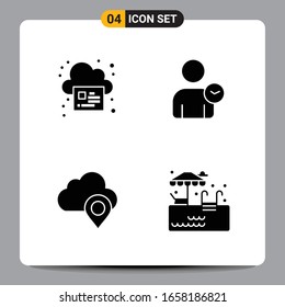4 Black Icon Pack Glyph Symbole Zeichen für Responsive Designs auf weißem Hintergrund. 4 Symbole Set.