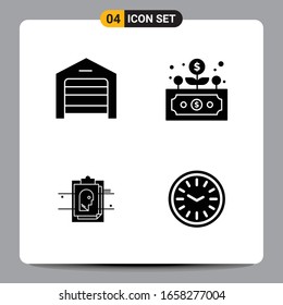 4 Símbolos de glifo de icono negro Señales para diseños de fondo blanco. Juego de 4 iconos.
