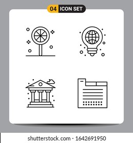 4 Black Icon Pack Outline Symbols Signs for Responsive designs on white background. 4 Icons Set.