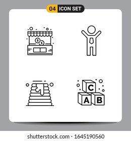 4 Black Icon Pack Outline Symbole Zeichen für Responsive Designs auf weißem Hintergrund. 4 Symbole Set.