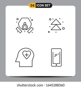 4 Black Icon Pack Outline Symbols Signs for Responsive designs on white background. 4 Icons Set.
