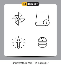 4 Black Icon Pack Outline Symbols Signs for Responsive designs on white background. 4 Icons Set.