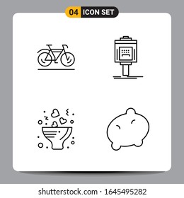 4 Black Icon Pack Outline Symbols Signs for Responsive designs on white background. 4 Icons Set.