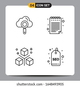 4 Black Icon Pack Outline Symbole Zeichen für Responsive Designs auf weißem Hintergrund. 4 Symbole Set.