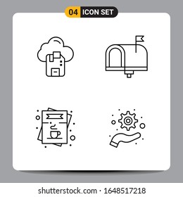 4 Black Icon Pack Outline Symbols Signs for Responsive designs on white background. 4 Icons Set.