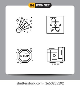4 Símbolos de esquema del paquete de iconos negros Señales para diseños de fondo blanco. Juego de 4 iconos.