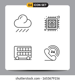 4 Black Icon Pack Outline Symbols Signs for Responsive designs on white background. 4 Icons Set.