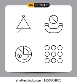 4 Black Icon Pack Outline Symbols Signs for Responsive designs on white background. 4 Icons Set.