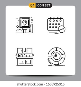 4 Símbolos de esquema del paquete de iconos negros Señales para diseños de fondo blanco. Juego de 4 iconos.