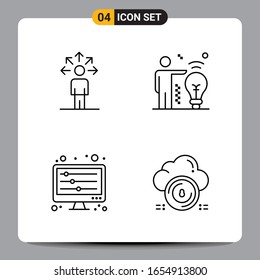 4 Black Icon Pack Outline Symbols Signs for Responsive designs on white background. 4 Icons Set.