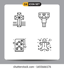 4 Black Icon Pack Outline Symbols Signs for Responsive designs on white background. 4 Icons Set.