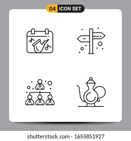 4 Black Icon Pack Outline Symbols Signs for Responsive designs on white background. 4 Icons Set.