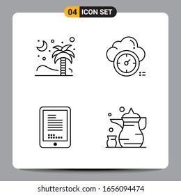 4 Black Icon Pack Outline Symbols Signs for Responsive designs on white background. 4 Icons Set.