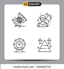 4 Black Icon Pack Outline Symbole Zeichen für Responsive Designs auf weißem Hintergrund. 4 Symbole Set.