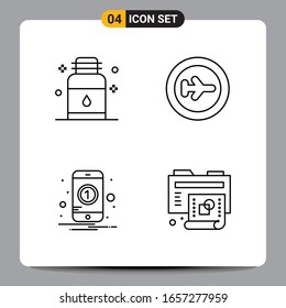 4 Black Icon Pack Outline Symbols Signs for Responsive designs on white background. 4 Icons Set.