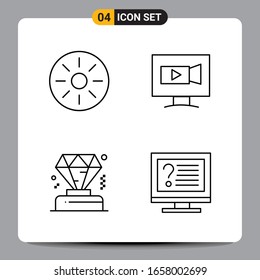 4 Black Icon Pack Outline Symbols Signs for Responsive designs on white background. 4 Icons Set.