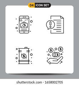 4 Black Icon Pack Outline Symbols Signs for Responsive designs on white background. 4 Icons Set.