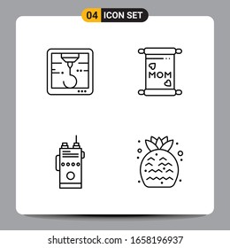 4 Black Icon Pack Outline Symbols Signs for Responsive designs on white background. 4 Icons Set.