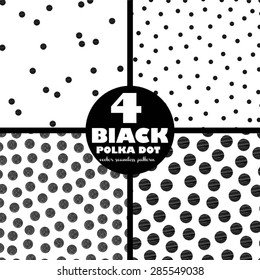 4 black polka dots vector seamless pattern.