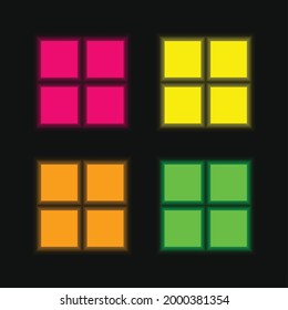 4 Black Squares four color glowing neon vector icon