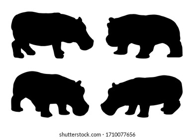 4 black and white vector hippo silhouette