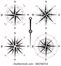 4 black and white wind rose icons