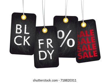 4 blackboard price labels with text BLCK FRDY Sale on the white. Eps 10 vector file.