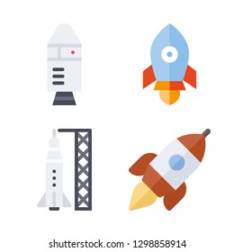 4 blast icons with space ship and rocket ship in this set