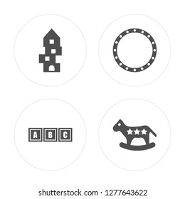 4 Blocks toy, Cubes Circle Rocking horse toy modern icons on round shapes, vector illustration, eps10, trendy icon set.