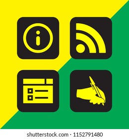 4 blog icons in vector set. rss, video web, write and information circular button symbol illustration for web and graphic design