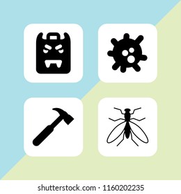 4 blood icons in vector set. mosquito, vampire, virus and hammer silhouette illustration for web and graphic design