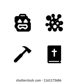 4 blood icons in vector set. zombie, hammer silhouette, virus and christ illustration for web and graphic design