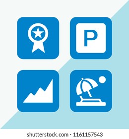 4 blue icons in vector set. parking sign, star, beach and mountain illustration for web and graphic design