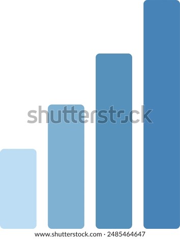 4 blue signal bars with different volume levels and blue colors at each level. level of a cellular signal symbol