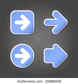 4 blue sticker arrow sign web icon. Smooth internet button with drop shadow on gray background with noise effect. This vector illustration clip-art design element saved in 10 eps