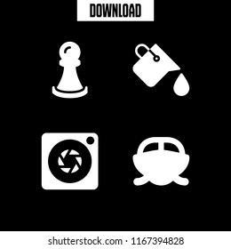 4 blue vector icon set with pawn, aperture, paint bucket and speedboat icons for mobile and web