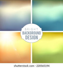 4 Blur Background Set. Sepia blurred backgrounds. Vector Illustration.